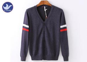 Quality Sleeves Stripes Mens Knit Cardigan Sweater V Neck Plain Knitting Buttons Up Clothes wholesale