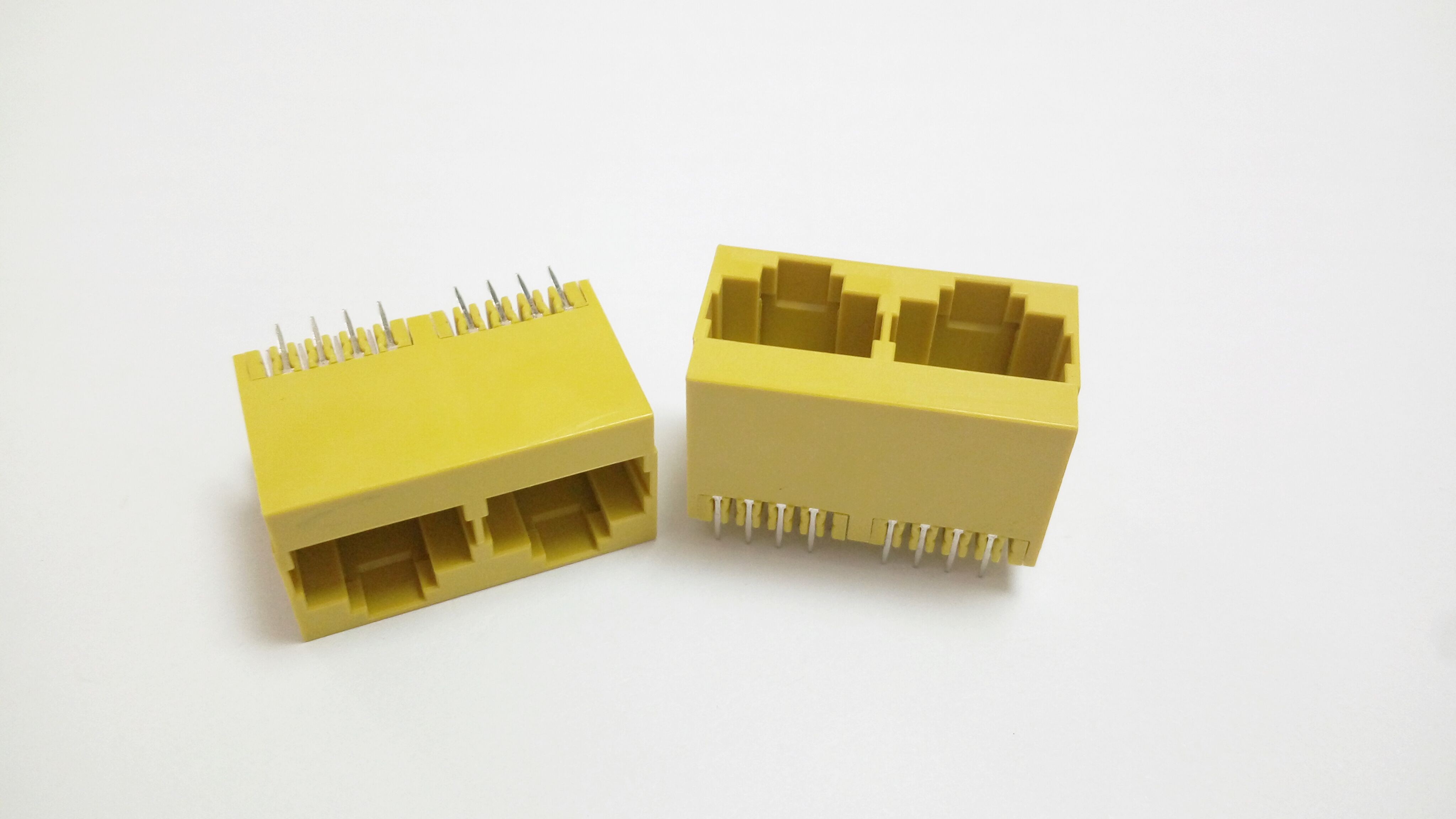 Yellow 2 Port RJ45 Female Jack 180 Degree 8 Pin Without Transformer LED