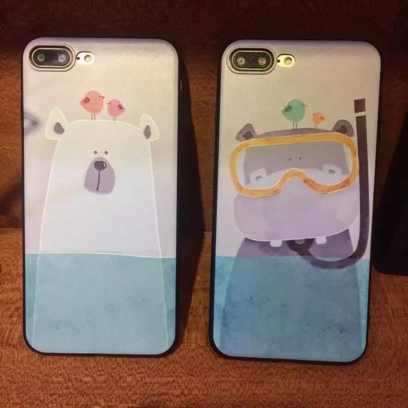 PC+TPU Cartoon Image Relief Painting Back Cover Cell Phone Case For iPhone 7 6s Plus