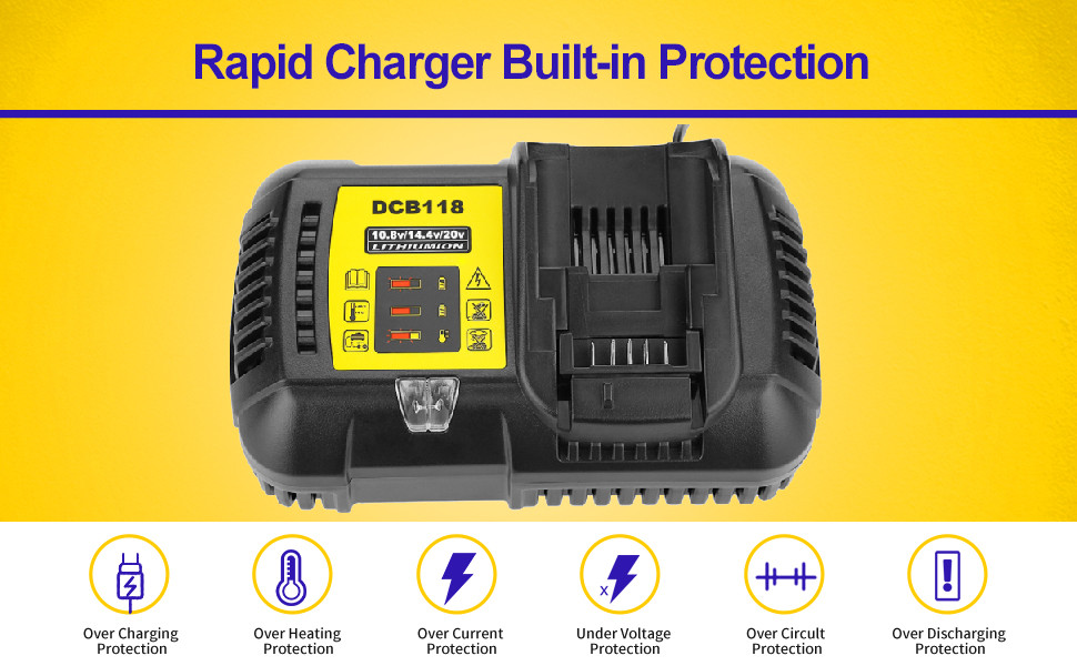 QC3.0 DCB118 Quick Charger Battery Compatible 18V 20V Max Dewalt Battery