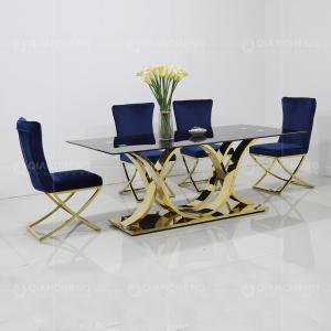 Quality 0.6m3 Modern 8 Seater Dining Table 78inch Stainless Steel Glass Dining Table wholesale