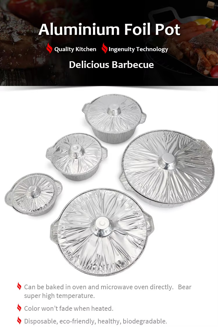 Disposable Round Aluminum Foil Pot Heavy Duty Foil Cooking Pot with Foiled Cover