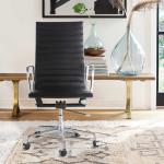 Alloy Base h45.6" Black PU Leather Office Chair / High Back Computer Chair 35
