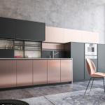 Luxury Rosy PVC Kitchen Cabinets High Gloss Lacquer Kitchen Cabinets