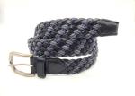 Woven Cotton & Leather Stretch Mens Belt, Black/Blue, 35MM Wide