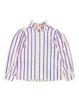 Christmas Girls Cotton Striped Woven Ruffle Neck Blouse with Contrast Button