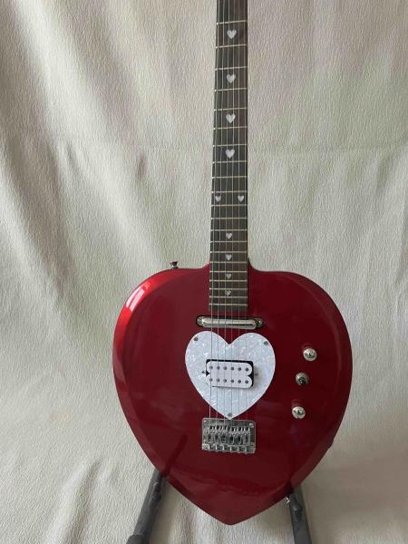 Custom Heart Shaped Electric Guitar in Black Short Scale Mahogany Body Humbucker