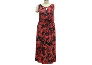 Quality Full Length Short Sleeve Chiffon Maxi Dress , A Line Summer Casual Dresses Leaf Printed wholesale