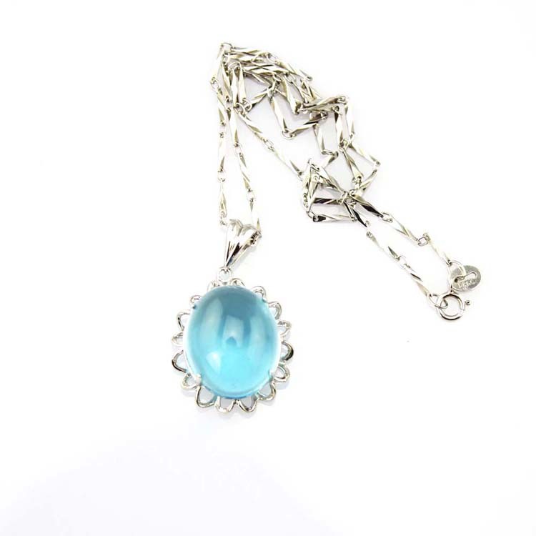 Women Jewelry 9mm x11mm Oval Dome Blue Topaz Cubic Zircon Sterling Silver Pendant(PSJ0201)