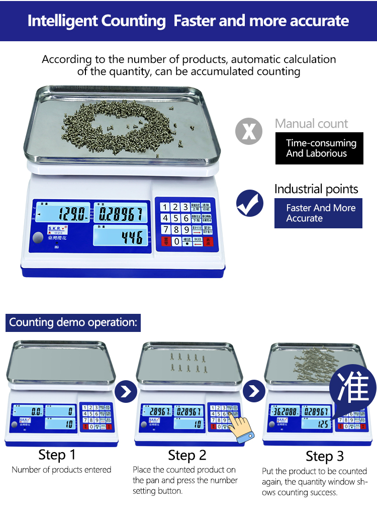 30kg Maximum Range LCD Display Conventional Counting Table Scale for Industrial Weighing
