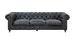 Royal Style Grey 3 Seater Leather Sofa High Resilient Foam Strong Solid Wood