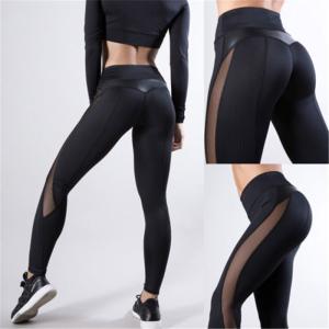 Quality Women Skinny Leggings Black Yoga Sport Pants Pu Leather Patchwork Lady Jogging Pants wholesale