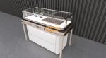 Anti Collision Curved Glass Jewelry Cabinet Golden Layered Jewelry Stands