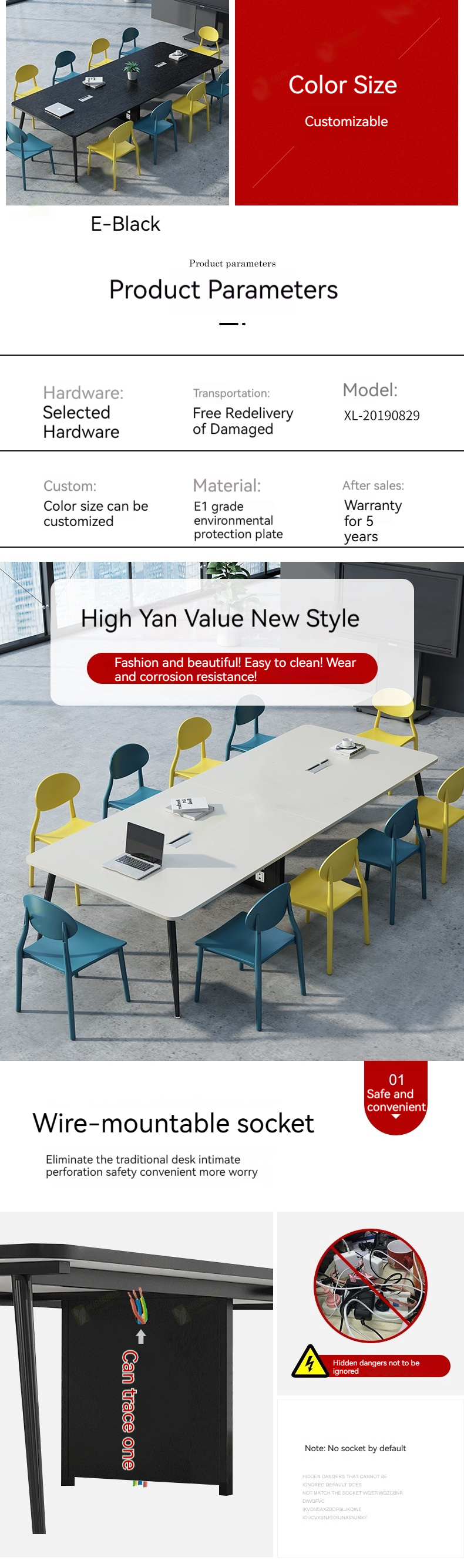 Office Furniture Conference Workbench Steel Frame Training Negotiation Table Set