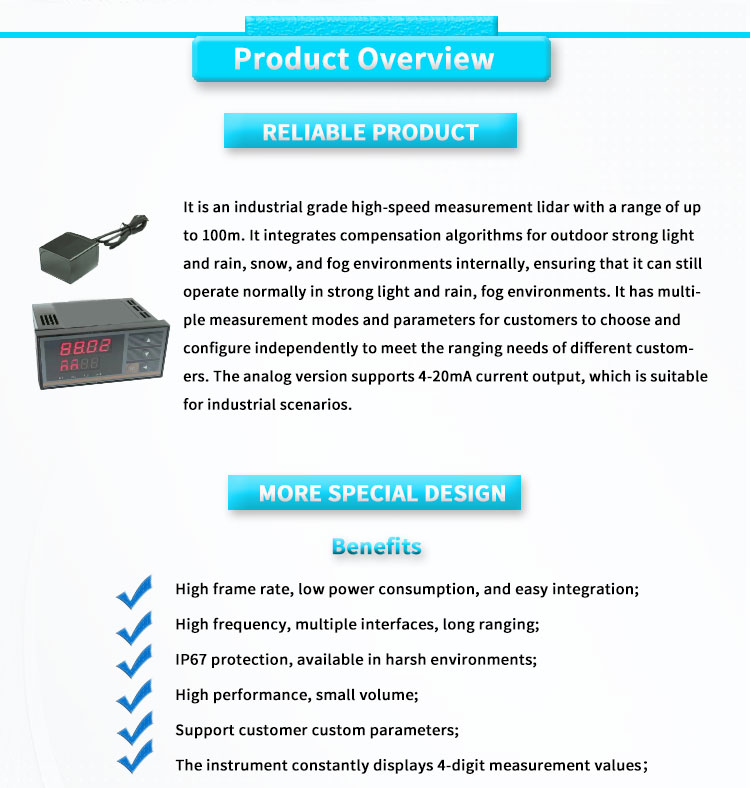 High- Lidar Laser Distance Sensor Module -25-60°C 0.1-100m Range 5V-24V Power Supply