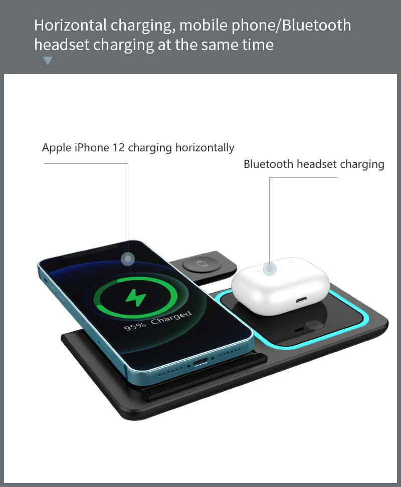 3 In 1 15W Folding Wireless Charger Double Coil Atmosphere Lamp