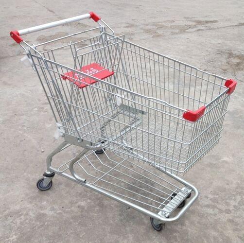 Steel Grocery Carts On Wheels American Style Chromed Metal Shopping Baskets