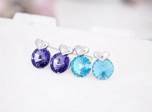 Quality S925 sterling silver earrings Austrian crystal earrings lovely peach heart wholesale