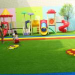 Rainbow Plastic Kids Blue Artificial Grass Carpet Mat For Kindergarten Play Area