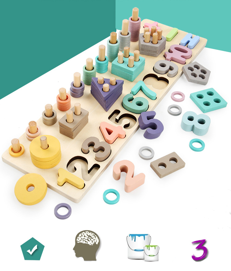 Geometric 14cm Wooden Math Toy Montessori Math Blocks Preschool Teaching