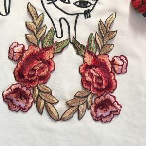 Quality Apparel Accessories Red Rose Embroidery Lace Applique Hot Fix Motif wholesale