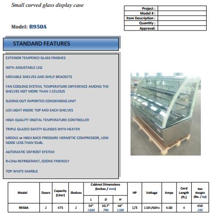 High quality cake display chiller pastry showcase fridge for bakery equipment with CE/ETL