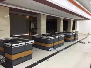 Quality 180CM SS Cash Register Display Supermarket Checkout Counter 33in With Conveyor Belt wholesale