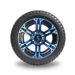 12 Inch Golf Cart Rims And Tire Combo Blue Glossy Black 4 / 101.6 PCD
