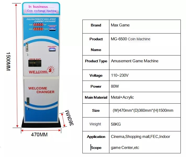 Game Center Tokens Currency Exchange ATM Coin Change Machine Speed 1200pcs / Min