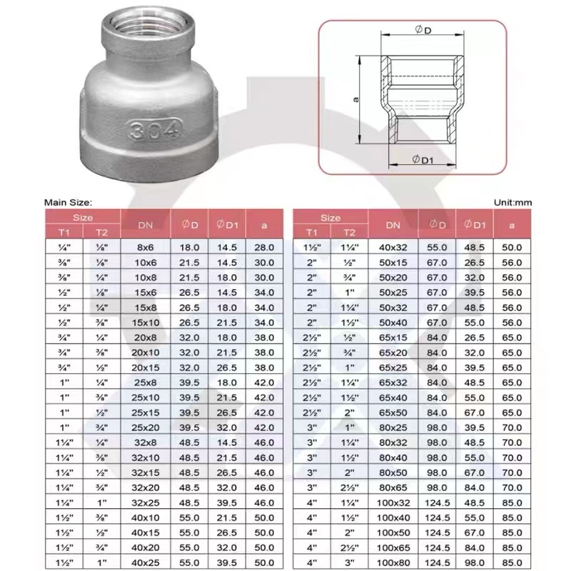 Stainless Steel 201 304 316 Npt BSP Threaded Pipe Coupling Fittings Red Socket Reducer