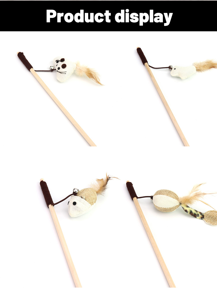 M Size Cat Teaser Wand Cute Wood Cat Feather Wand OEM ODM Cat Teaser Stick