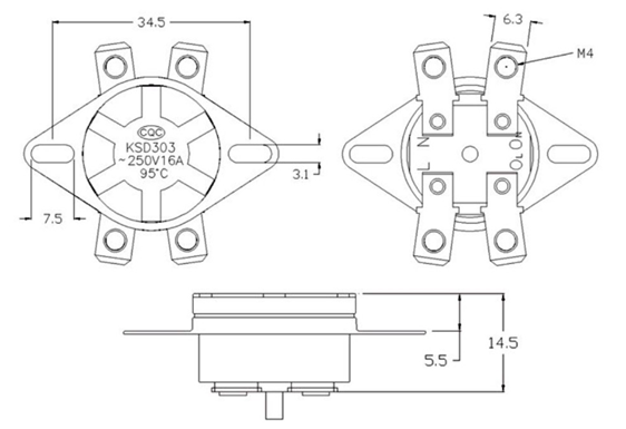 Bipolar Temperature Control Thermal Switch KSD303 For High Power Machinery