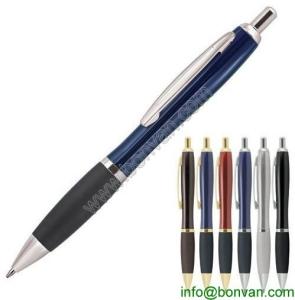 Quality push button gold trim pen, curvy contour metal pen wholesale