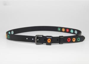 Quality Black Flower Embroidered Full Grain Cow Leather Belts wholesale