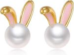 Easter Rabbit Pearl Earrings Dainty Zircon Studs Bunny Carrot Cute Jewelry Gifts