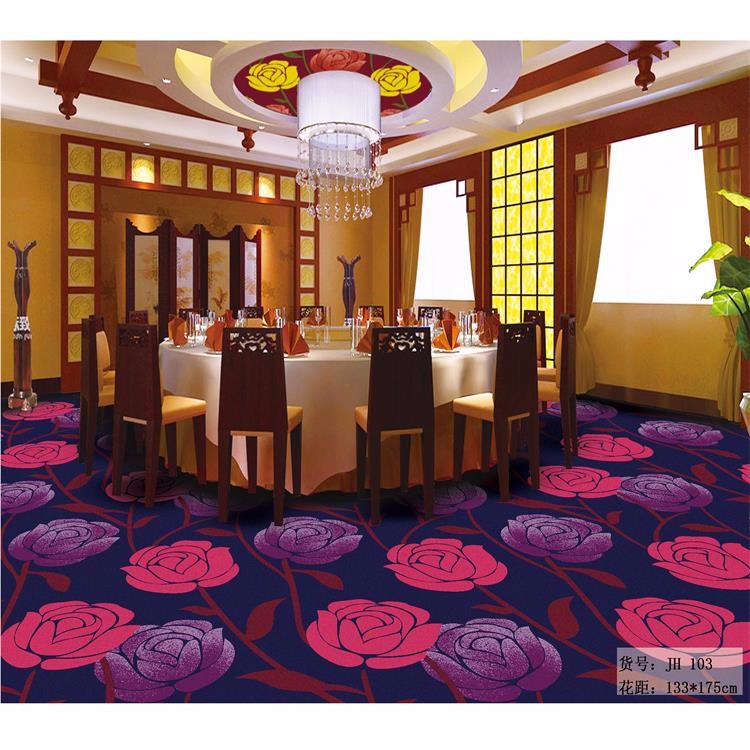 Colorful red peony pattern wall to wall nylon carpet for banquet hall