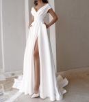 Custom Clothing Factory China Women'S Ruffled Hem Solid Color Maxi Evening Gown