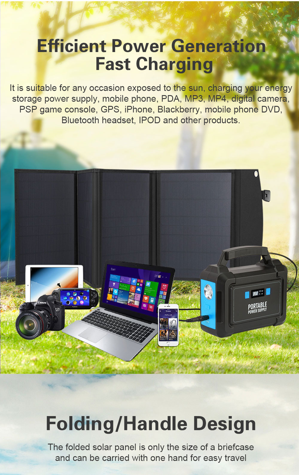 Waterproof Portable Foldable Solar Panel 100W 12V For Outdoor Camping
