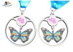 Shiny Silver Stock Dancing Butterfly Relief Medals Cut Out With Sublimated