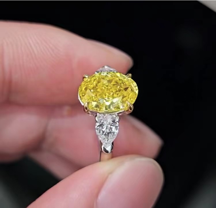 Fancy Vivid Yellow Lab Grown Diamond Rings Lab Created Colored Diamonds Three Stone Ring
