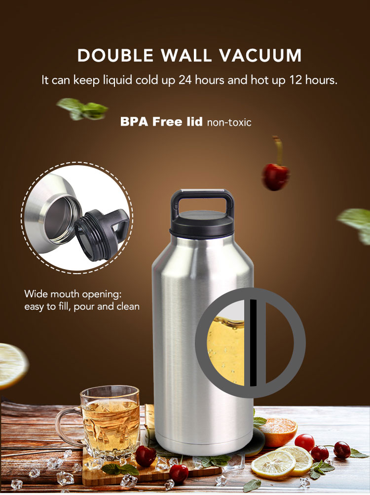 BPA Free 64oz Double Wall Stainless Steel Water Bottle