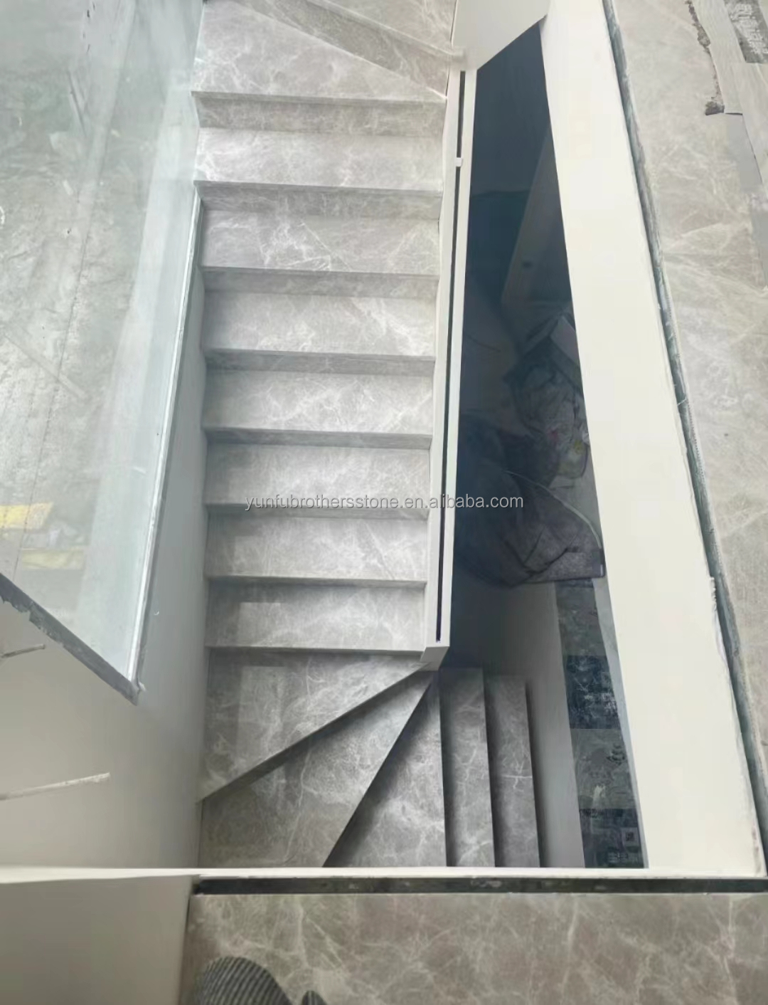 Natural Stone Straight Stair Modern Indoor Grey Marble Anti Slip Staircase Tiles