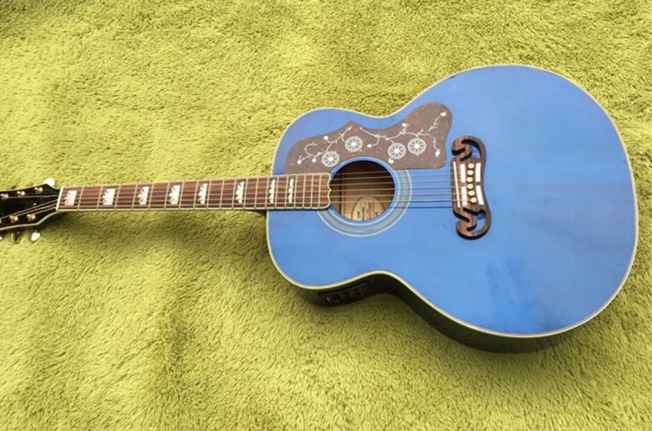 2018 Chibson G200 acoustic guitar transparent blue GB G200 electric acoustic presys blend Mic guitar Jumbo GB200