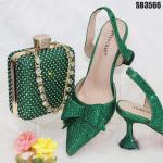 Supoo Orange shiny Italian ladies shoes matching bags with stones african
