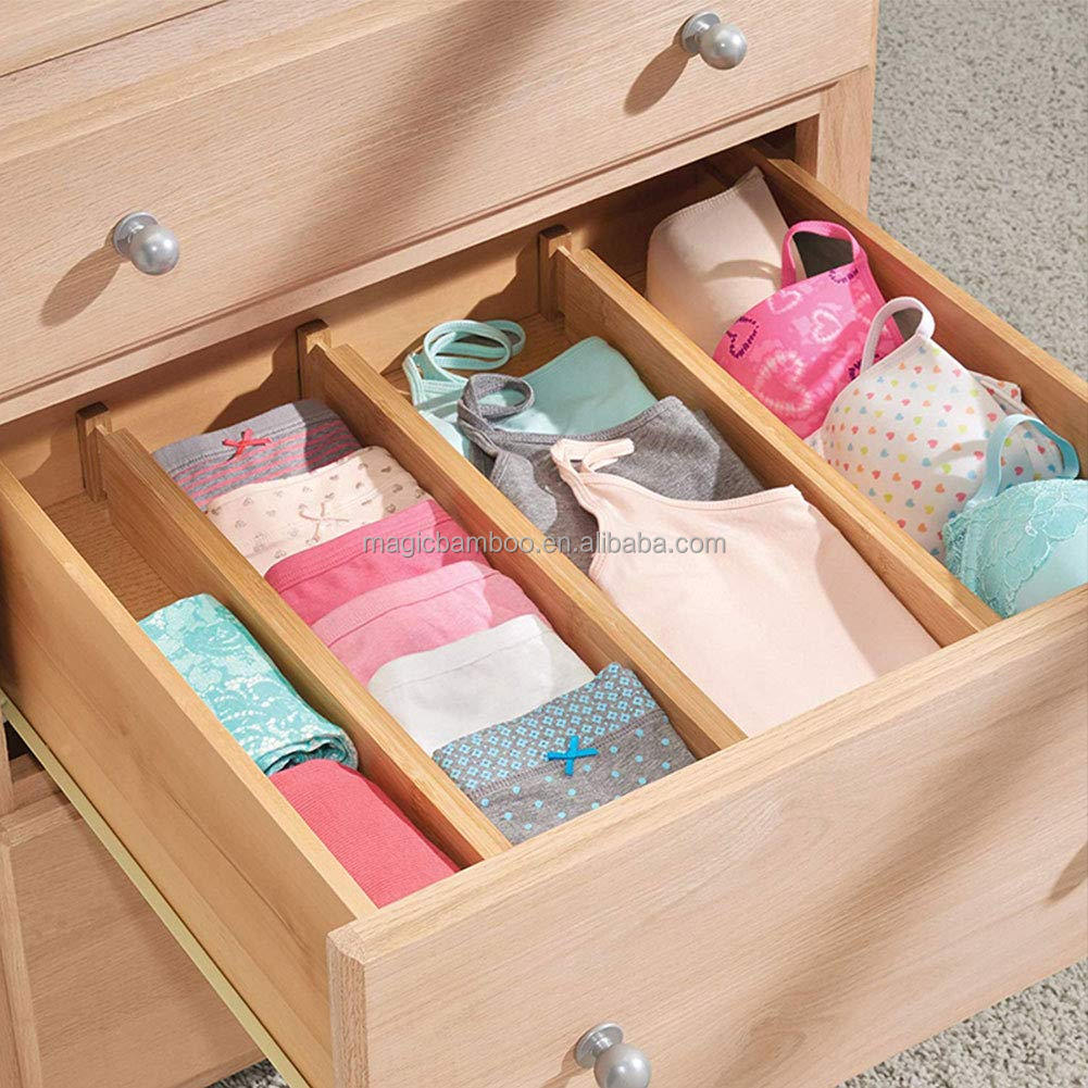 Keep Your Clothing Tidy with Natural and Expandable Bamboo Drawer Dividers Adjustable