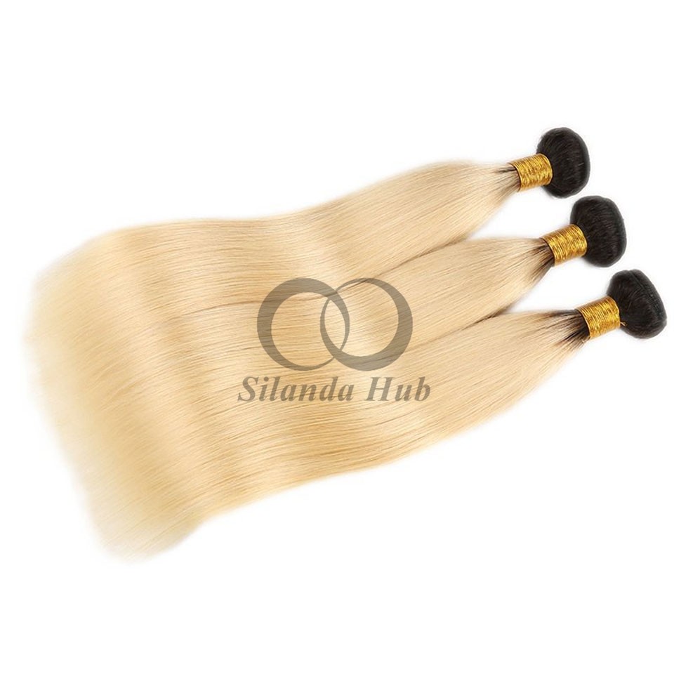 #T1B/613 Bleached Blonde Straight Remy Human Hair Bundles Sew In Weave Bundles Brazilian Bundle Deals