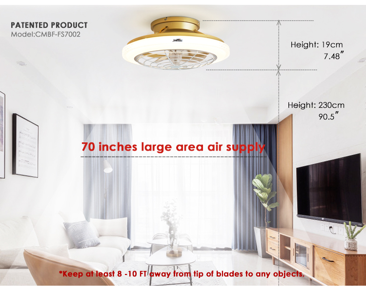 1stshine 20-inch Low Profile Gold Ceiling Fan with LED Light and Wall Control Switch