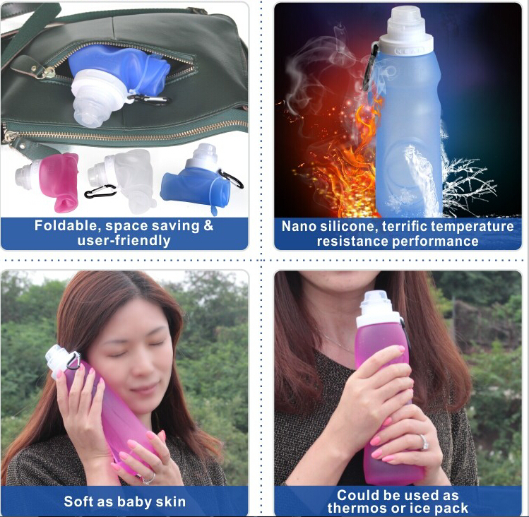 Portable Collapsible Silicone Water Bottle BPA Free For Hold Water , Milk