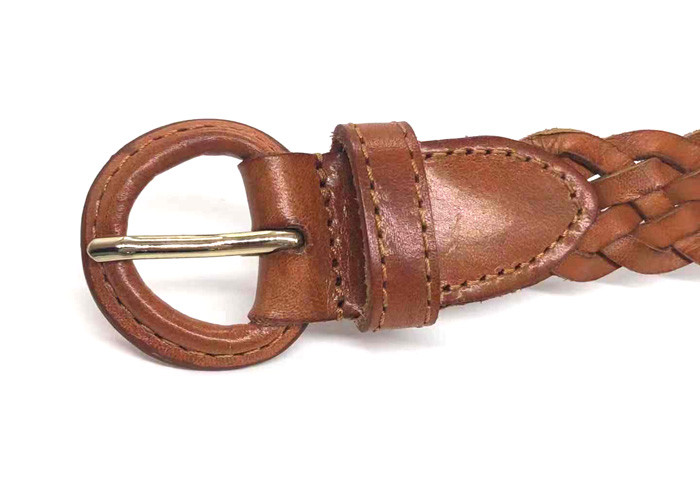 Fashion Ladies Braided Belts With Round Leather Covered Buckle
