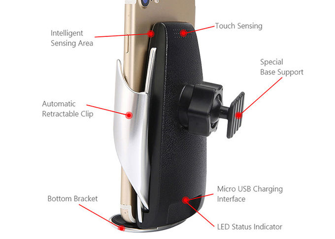 White Auto Clamping Vent Mount 10W QI Wireless Car Charger